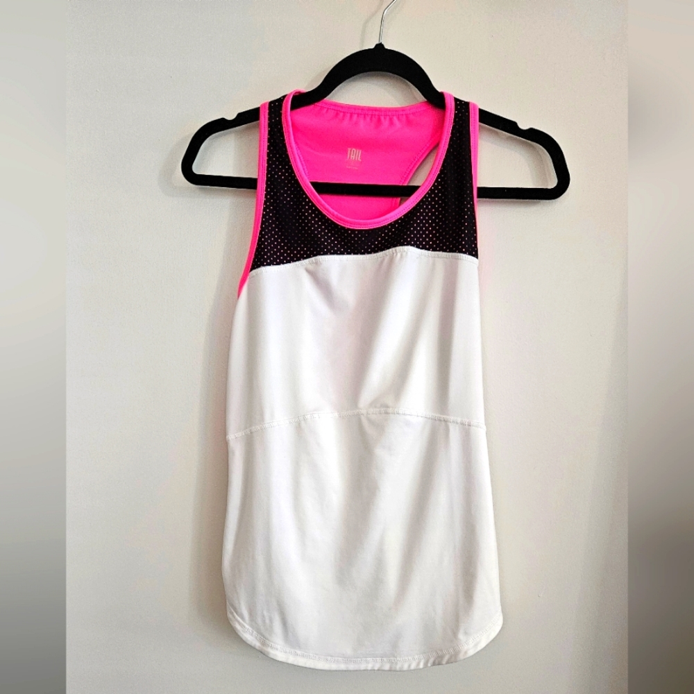 Tail Racerback Size Large Tennis Top White Pink Navy Design Down Side